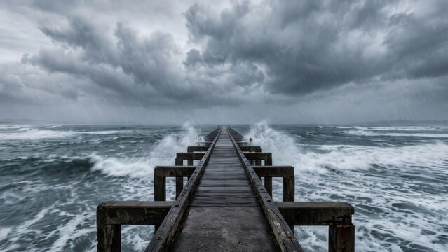 Stormy Ocean Pier &mdash; Coastal Journey Into the Horizon