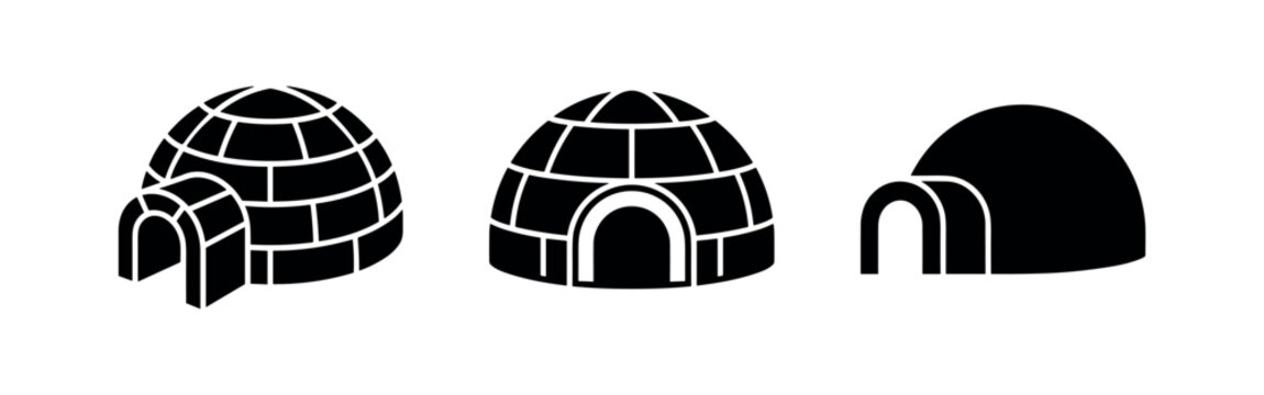 Black and white icons of igloos or snow houses