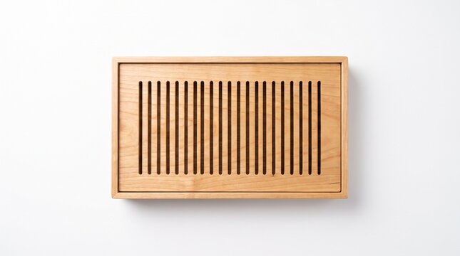 Traditional Wooden Gongfu Tea Tray with Drainage Slots on White Background