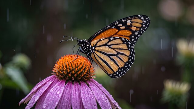 Butterfly in Rain &ndash; Vibrant Macro Nature
