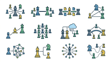 Chess Pieces Representing Business Strategy and Network Connections. © Yu