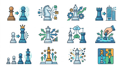 Chess Pieces Representing Business Strategy and Planning Concepts. © Yu
