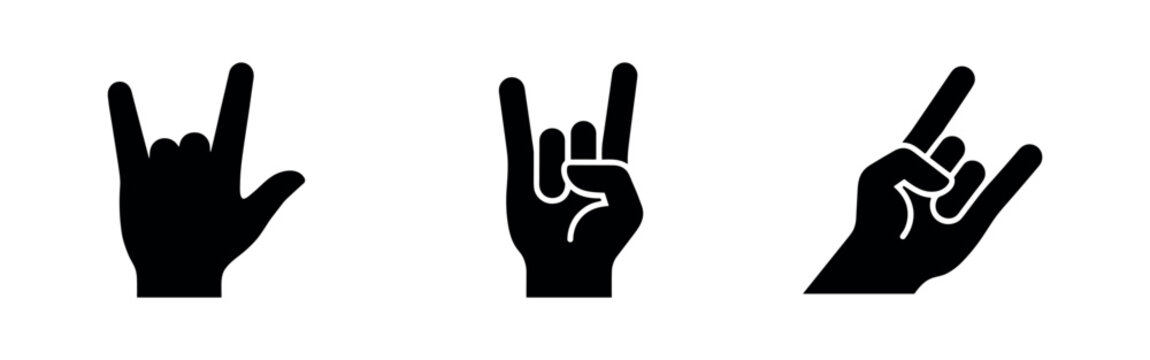 Rock and roll hand gesture icon set, commonly known as the devil horns sign.