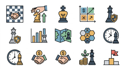 Chess Strategy Business Icons Set. © Tony