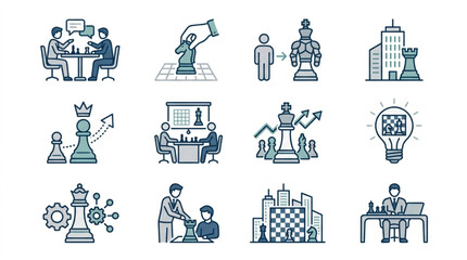 Chess Strategy Business Concept Icons Set. © Tony