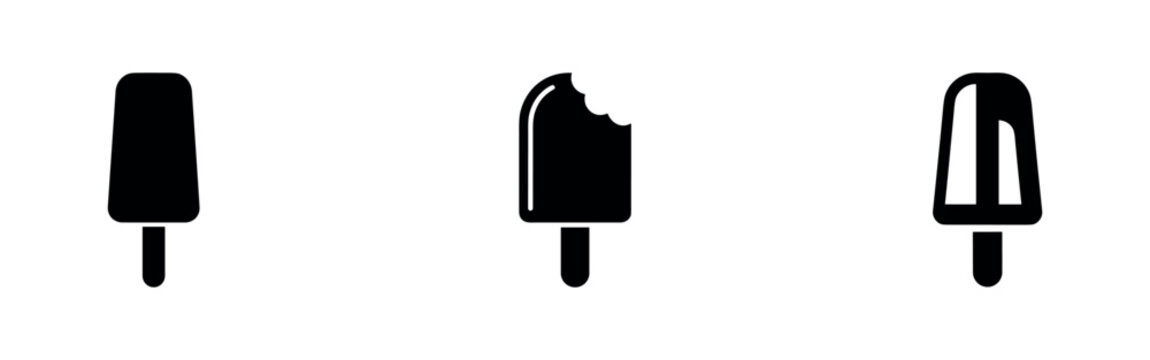 Popsicle Icons Set. Black Silhouette of Ice Cream Bars, One with a Bite and One with a Unique Stick.