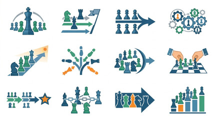 Chess Pieces Representing Business Strategy and Teamwork Concepts. © Tony