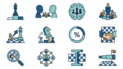 Chess Strategy and Business Concepts Icon Set. © Tony