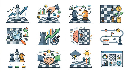 Chess Strategy and Business Concepts Illustrated with Icons. © Tony