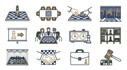 Chess Strategy and Business Concepts Illustrated with Icons. © Tony