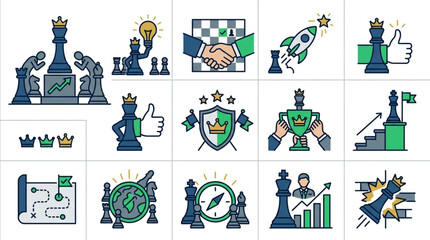 Chess Strategy and Business Success Icons Set. © Tony