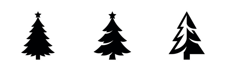Obraz premium Christmas tree icons set. Decorative holiday and festive fir tree silhouettes.