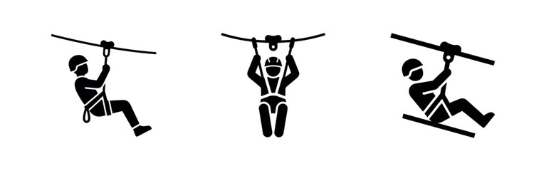 Zip line activity icons set. People enjoying outdoor adventure and fun. © Lili