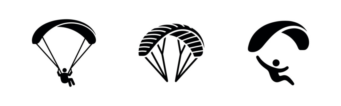 Parachute and paragliding icons set. Skydiving and extreme sport symbols.