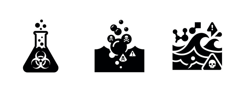 Chemical hazard and biohazard icons set. Warning symbols for danger.