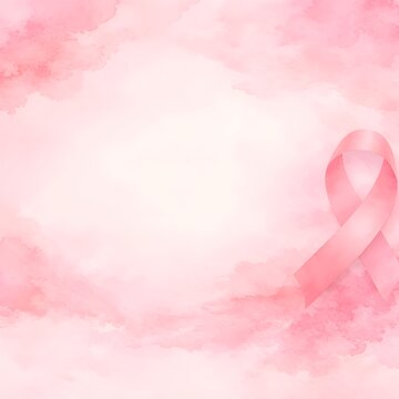 Breast cancer awareness pink ribbon on a soft watercolor background