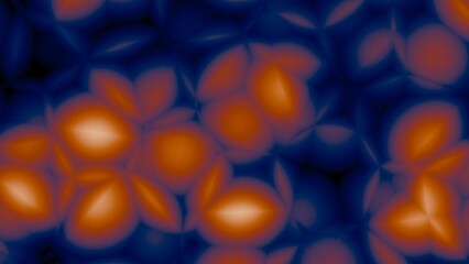 Deep blue abstract background with contrasting bright orange glowing Voronoi cells. Useful for striking digital wallpapers and creative 3D environments. © Asyam