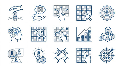 Chess Strategy Icons Set Business Planning and Decision Making. © We