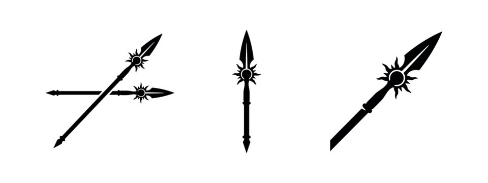 Ancient Spear Weapon with Sun Motif Vector Icons