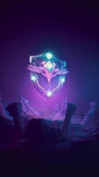 Glowing Magical Shield Element Surrounded By Dense Smoke And Blue Atmospheric Mist