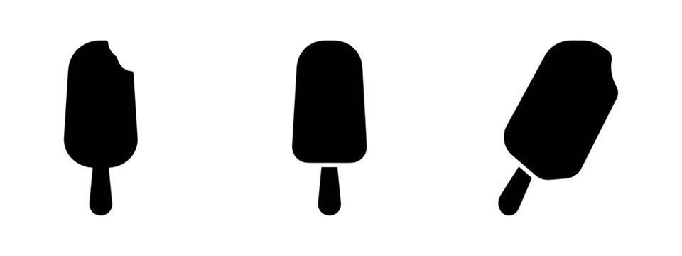 Ice cream bar and popsicle silhouettes set, frozen treat on a stick icons