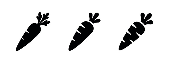 Fresh Carrot Silhouettes Vector Icon Set. Healthy Vegetable Outline Clip Art for Food Design. © Lili