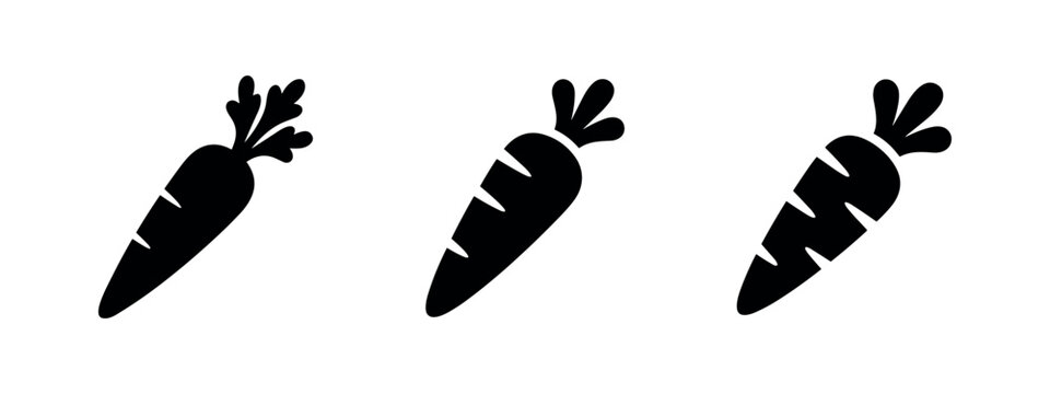 Fresh Carrot Silhouettes Vector Icon Set. Healthy Vegetable Outline Clip Art for Food Design.