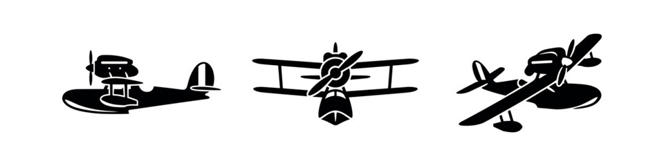 Classic Biplane Aircraft Silhouettes Set © Lili