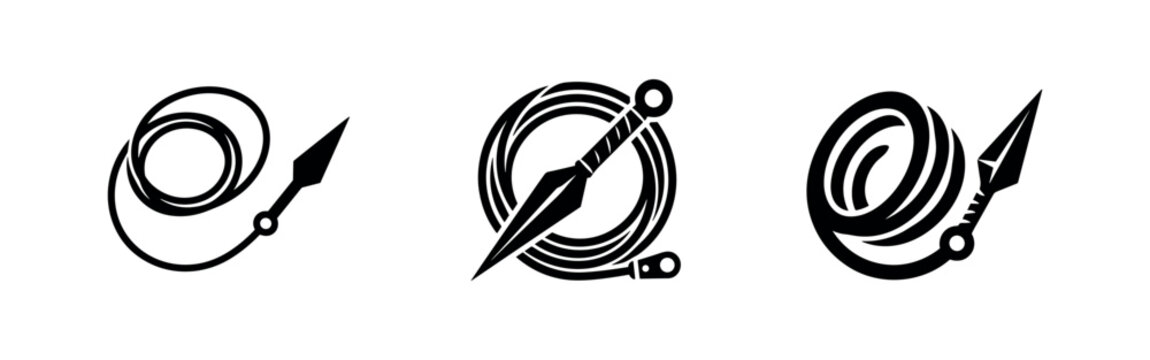 Ninja Kunai and Rope Dart Weapon Silhouettes Set