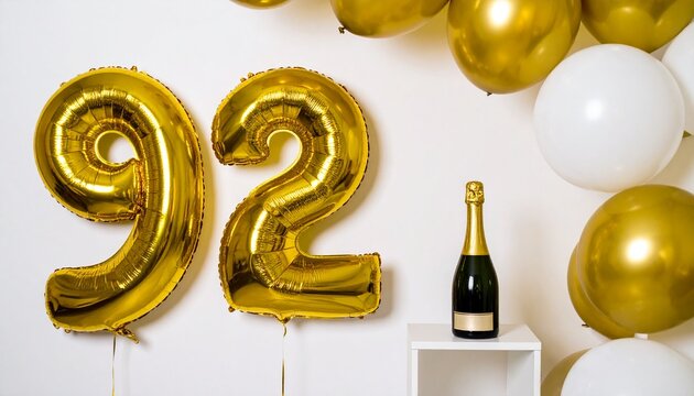 Gold Number 92 Balloon with Champagne Bottle Celebration Setup
