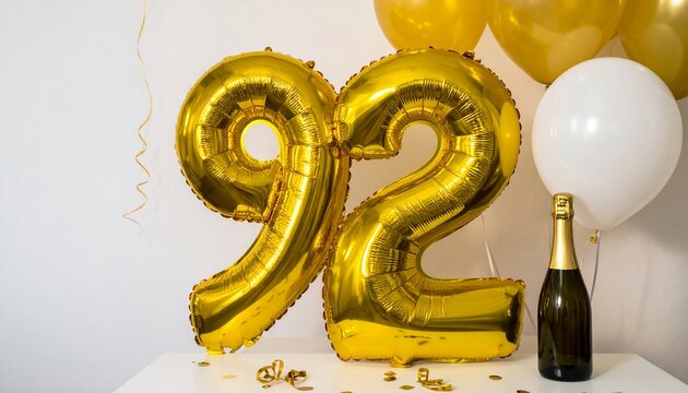 Gold Number 92 Balloon with Champagne Bottle Celebration Setup