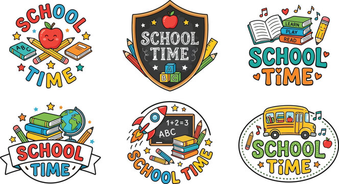 Back to school halloween day designs colorful educational emblems for learning and festive celebrations