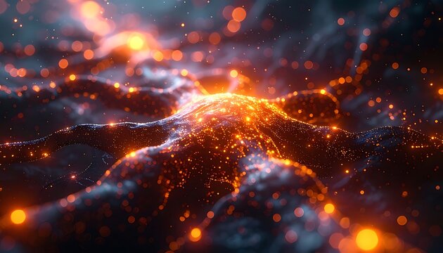 Vibrant orange light particles explosion.