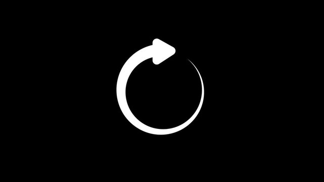 Circular arrow rotating on black background three frame sequence