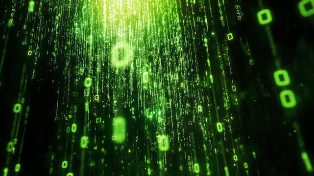 Green Binary Code Rain Digital Data Stream