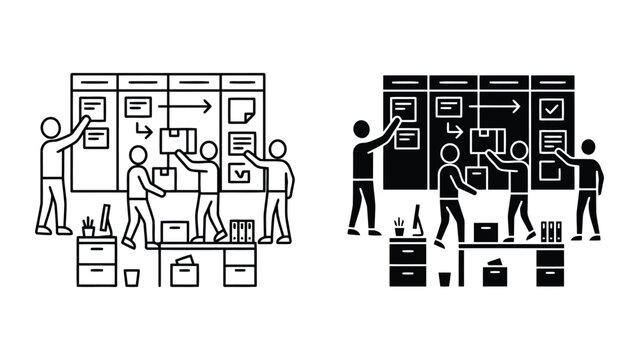 Business team collaborative project management kanban board workflow icon
