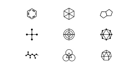 Fototapeta premium Molecular Structures and Geometric Shapes in Abstract Designs Featuring Design, Chemistry, Science with Illustration and Vector