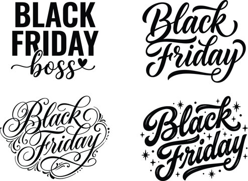 Black friday sale typography stylish lettering designs for promotions marketing