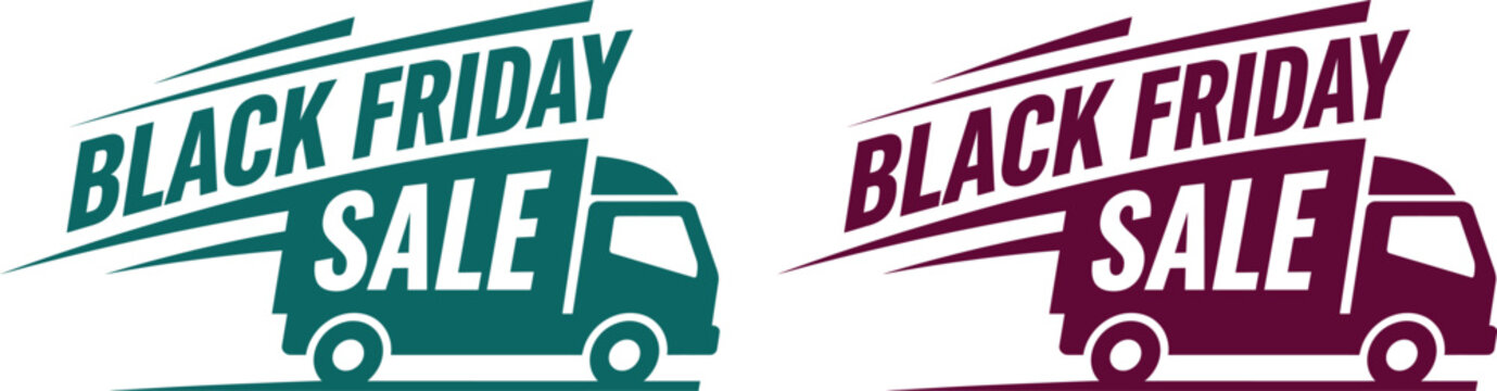 Black friday sale delivery truck logos for discounts shopping events
