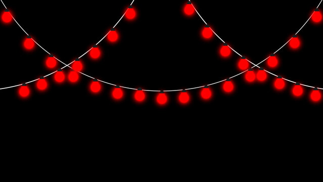 Red string lights with circular bulbs vector illustration on black background