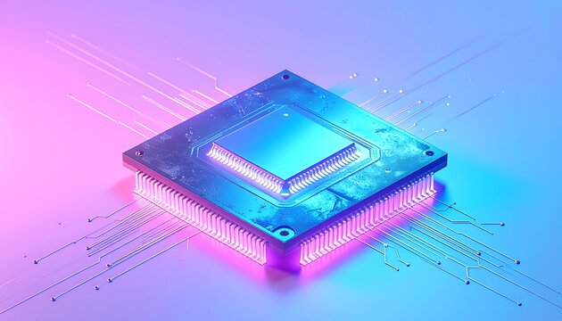 Close-up of a computer microchip component.