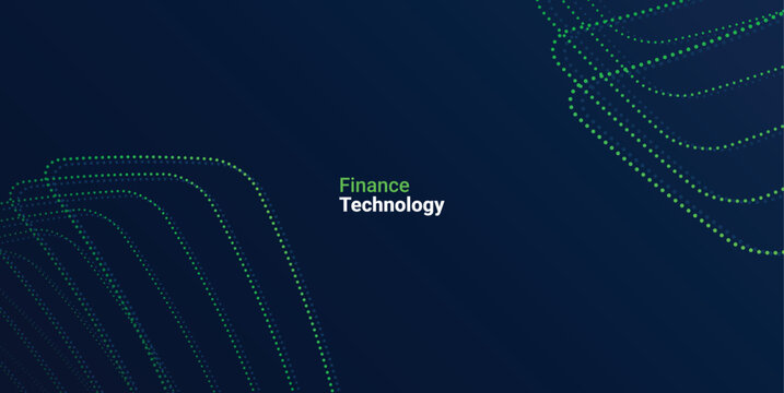 Fintech Technology Background with Digital Dot Waves and Abstract Data Network Design. Glowing Blue And Green Dots On Dark Background For Digital Banking, Blockchain And Innovation. Financial Tech
