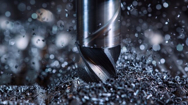 Macro shot of CNC milling bit boring carbon fiber block Canon EOS R5 100mm f28