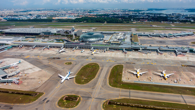 Singapore - May 15 2018: Aerial view of Singapore Changi International Airport at daytime.