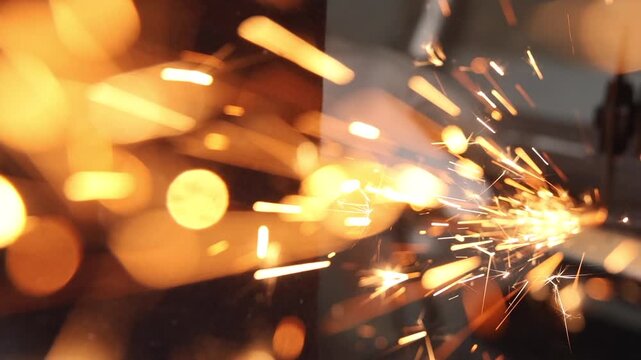 Abstract close up background of bright sparks and bokeh lights in a workshop