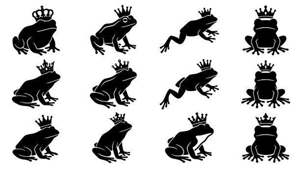 Royal Frog Crown Silhouette Vector Collection for Fantasy and Heraldry