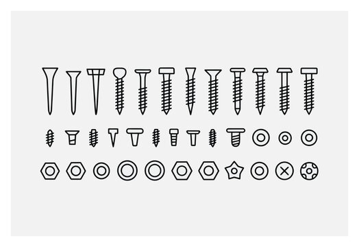 Colecci&oacute;n de diversos tornillos met&aacute;licos pernos tuercas y arandelas