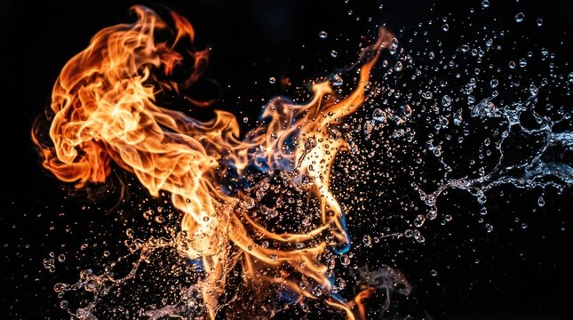 Dynamic Collision of Fire and Water in Dramatic Contrast.