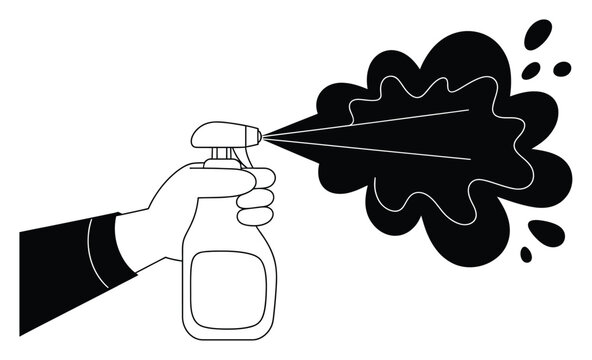 Mano sosteniendo una botella pulverizadora que libera una nube de l&iacute;quido atomizado