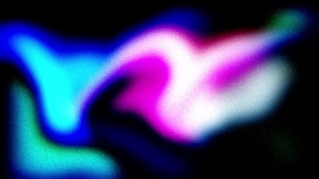 Vibrant VHS style colorful psychedelic grainy gradient color flow wave on black, music cover dance party poster design. Retro Colors. Flowing motion fluid animation. Grainy noise. Abstract neon shapes